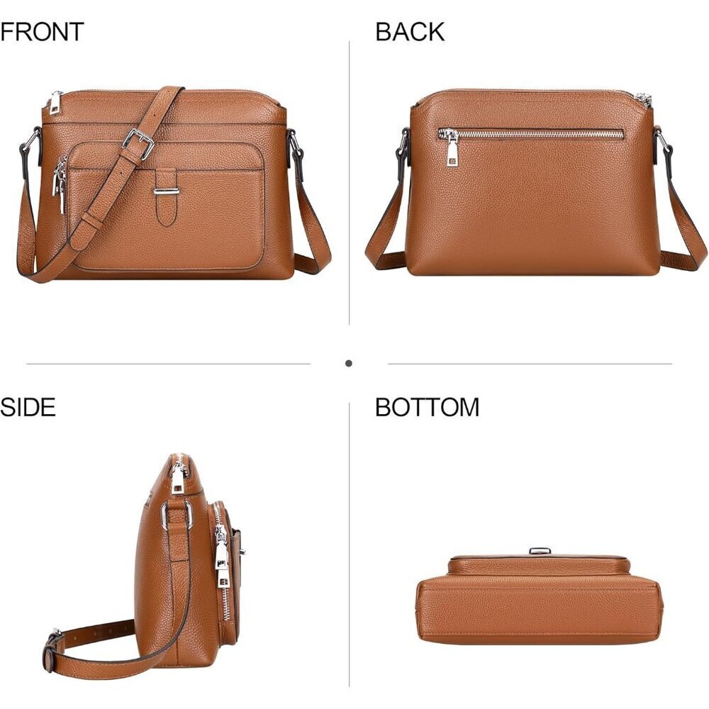 Genuine Leather Crossbody Brown New Bag for Women Small Handbag with Card Slots - Picture 3 of 8